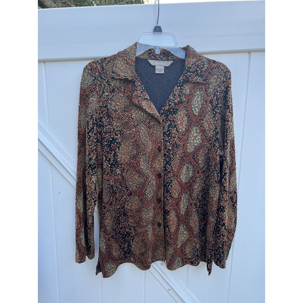 TanJay Women's Button Up Acetate Top Snake Print Sz Medium Vintage